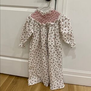 White and Red Floral Smocked Girls Dress